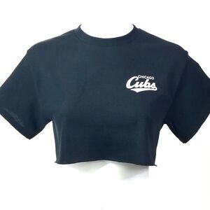 Chicago Cubs Double Script Retro Logo MLB "Cropped" Crop Top Baseball Jersey Tee